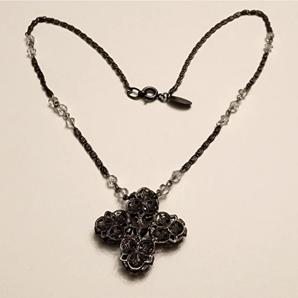 Vtg Liz Palacios Swarovski Crystal Cross Necklace 90s 1990s Rare - Picture 8 of 10